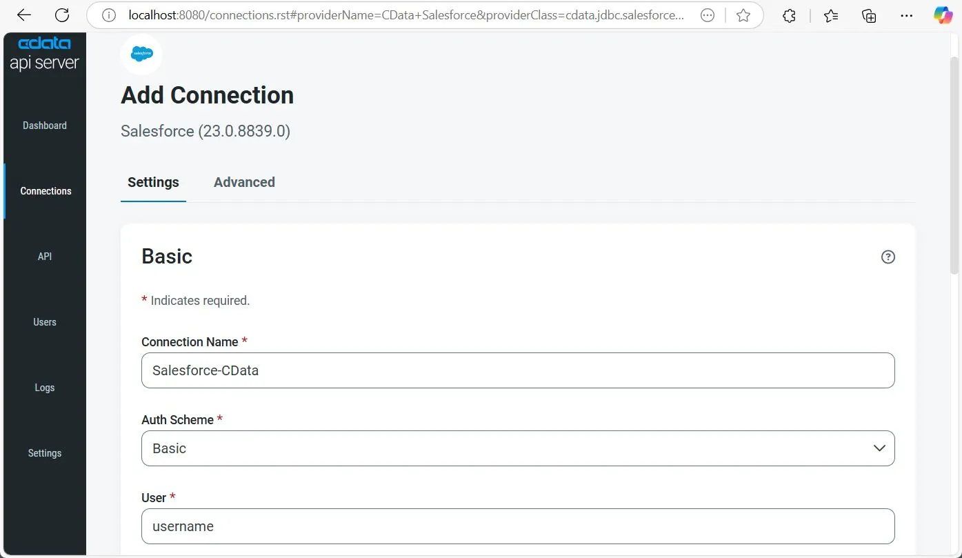 Adding a Connection in the CData API Server