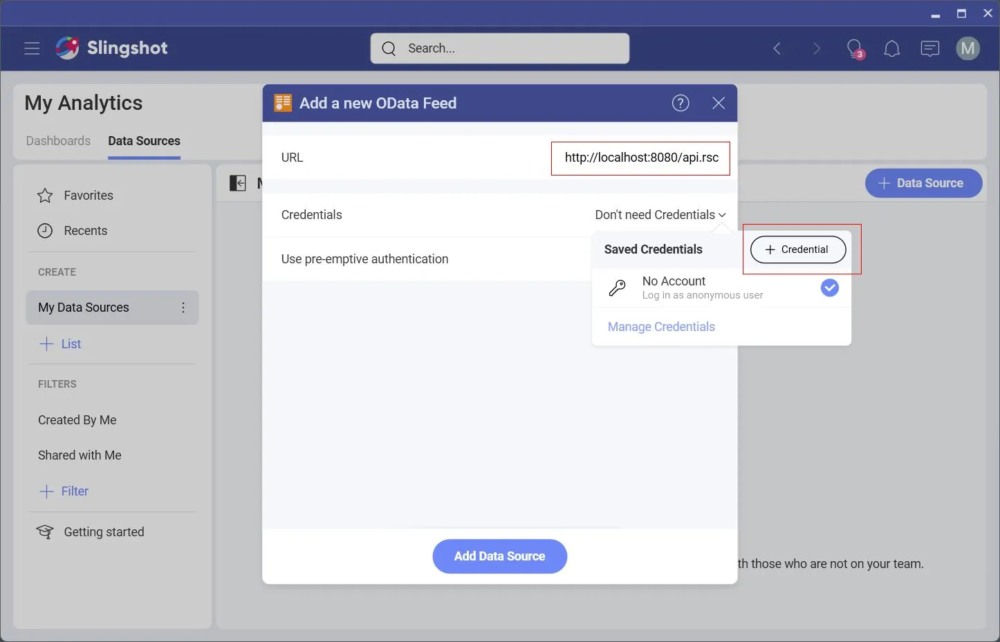 Add Credentials in Slingshot