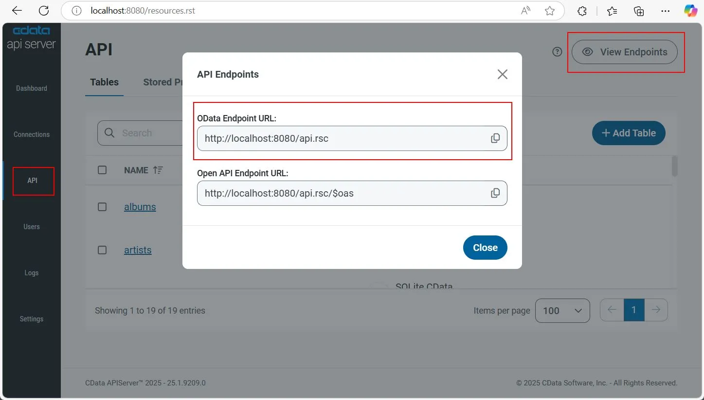 Getting the API Endpoint URL from CData API Server