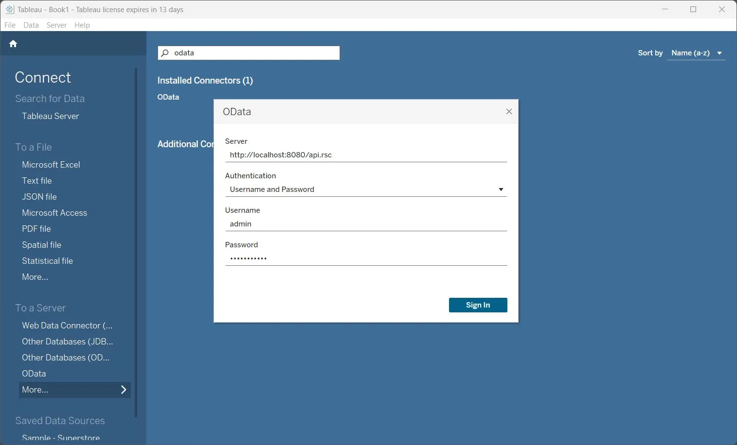 Connecting to OData API in Tableau