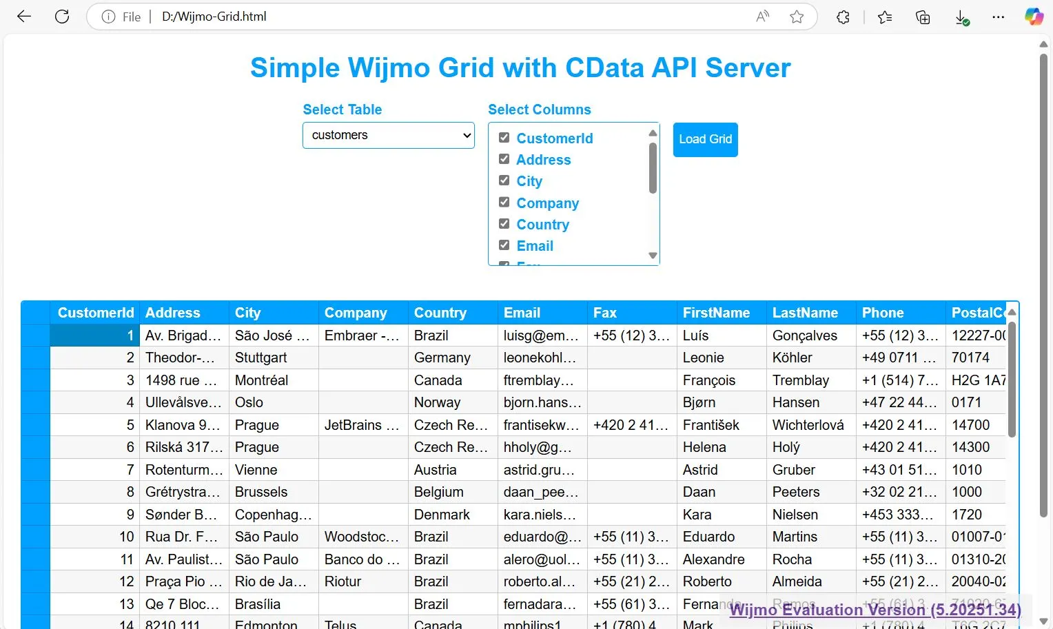 Simple Wijmo FlexGrid Displaying API Data