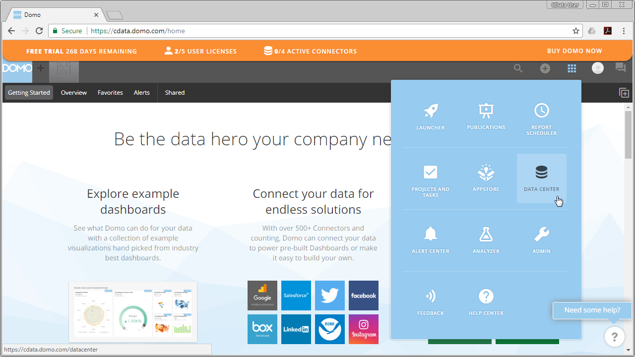 Accessing the Data Center (Salesforce is shown).