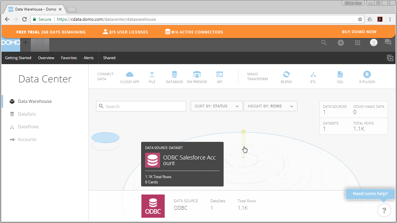 Selecting the Reckon Dataset (Salesforce is shown).