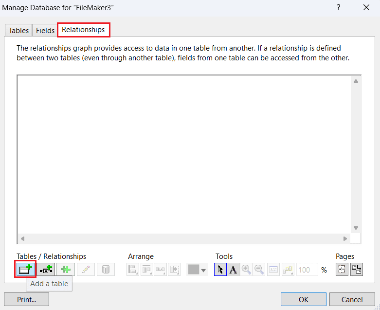 Add a table in the Manage Database window in FileMaker Pro