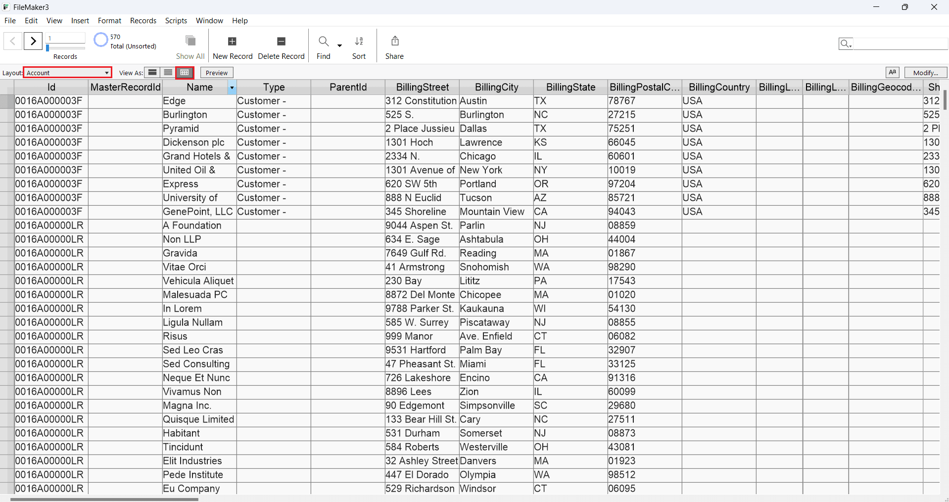 The Zenefits table data is displayed in FileMaker Pro