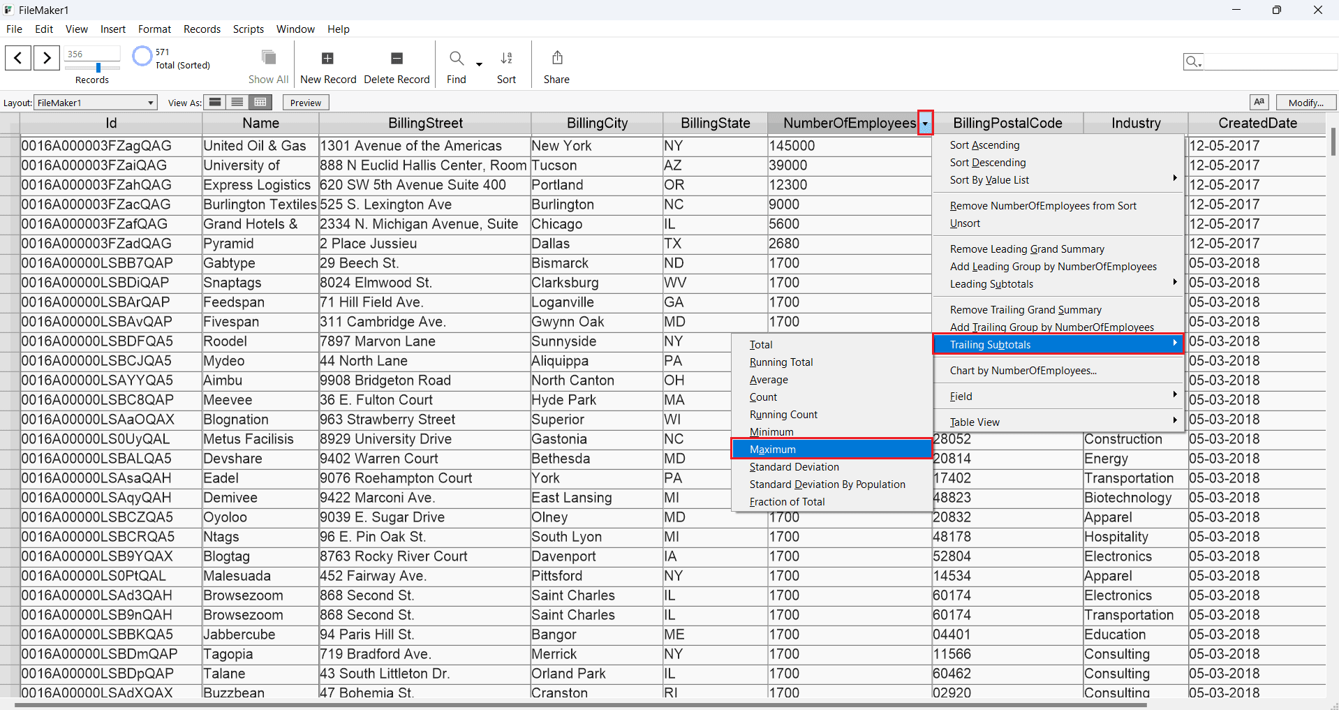 Select the Trailing Subtotals.