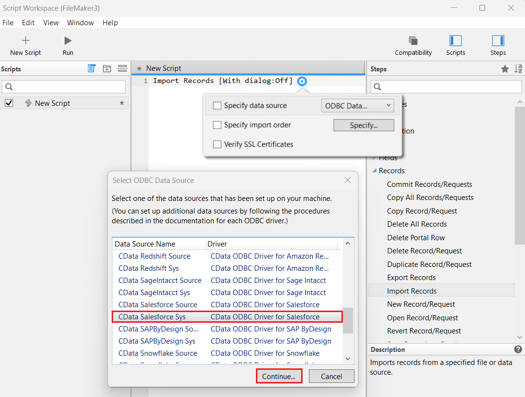 Select the data source driver.