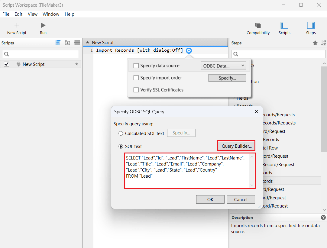 Specify the SQL query.