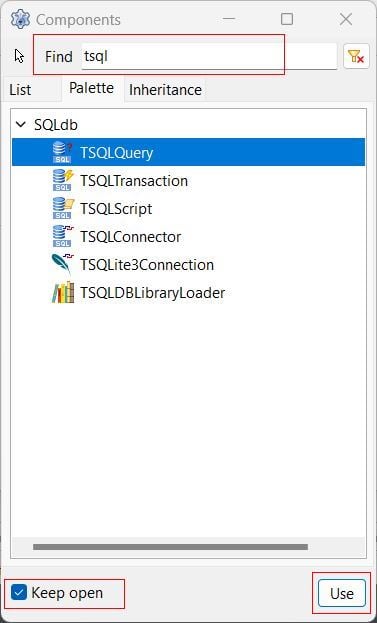 Components window in Lazarus Pascal IDE