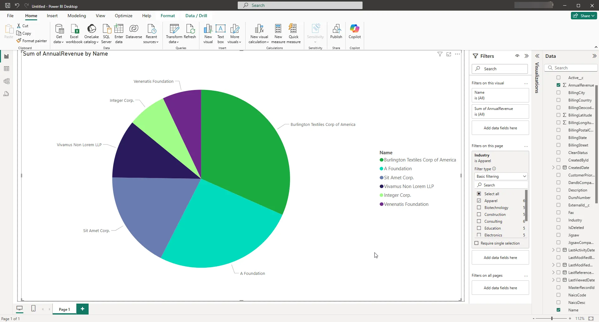Accounts and Annual Revenue filtered by Industry. (Salesforce is shown.)