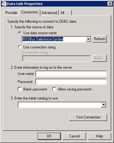 The DSN to connect to.(Salesforce is shown.)