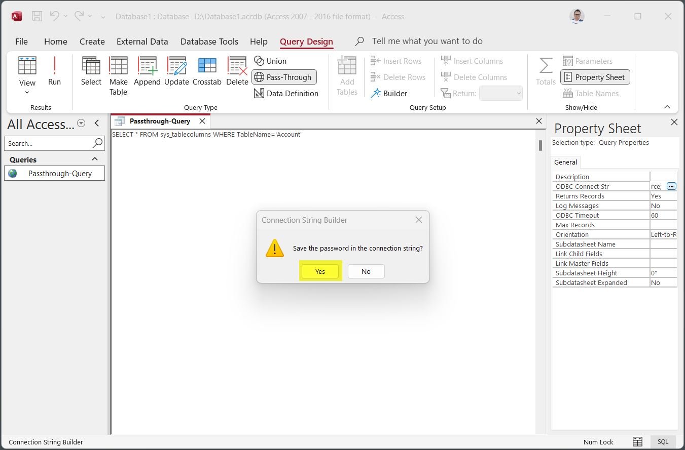 Saving the ODBC Connection String