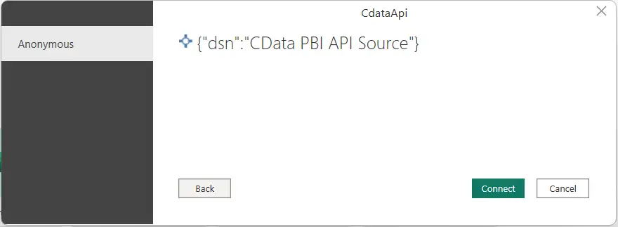 Anonymous authentication for CData API DSN connection
