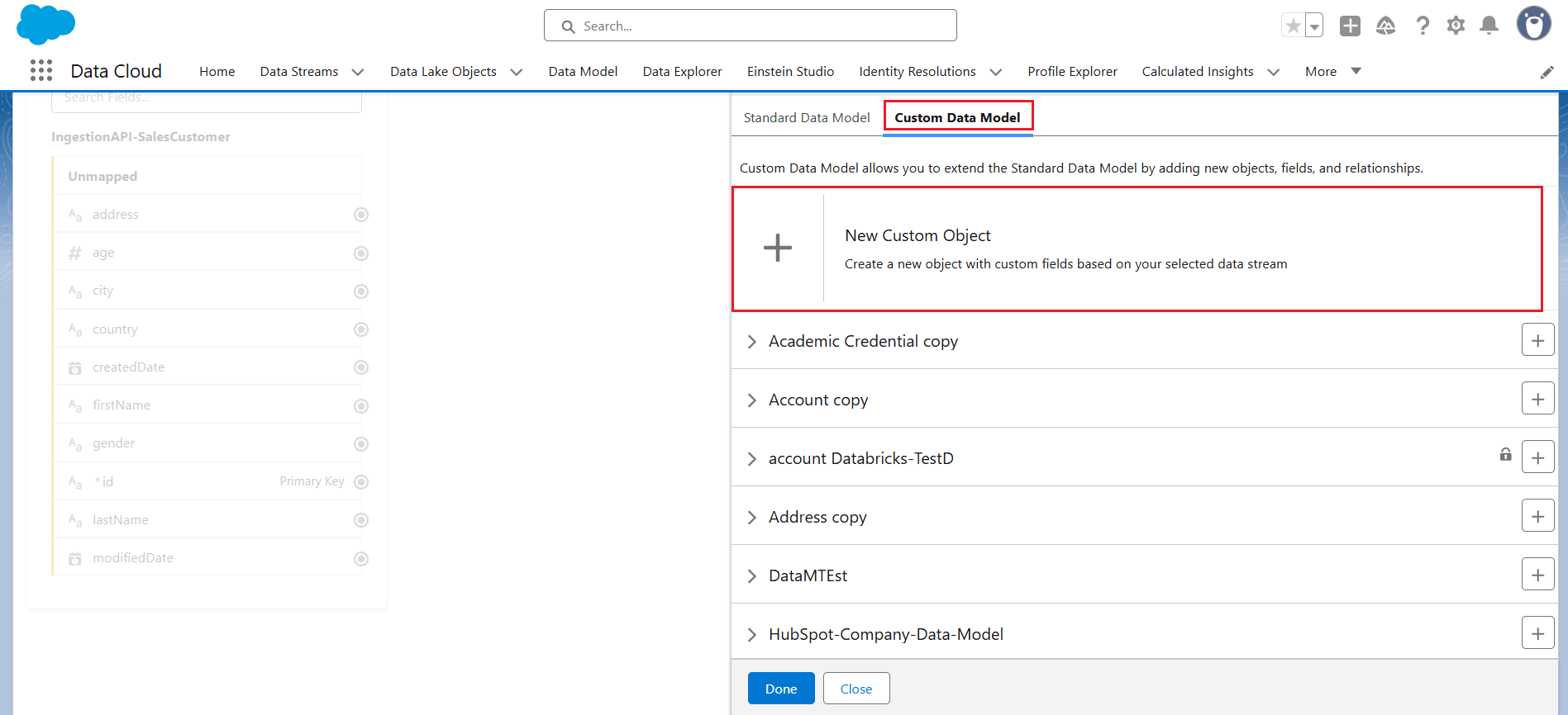 Select New Custom Object to create a custom object