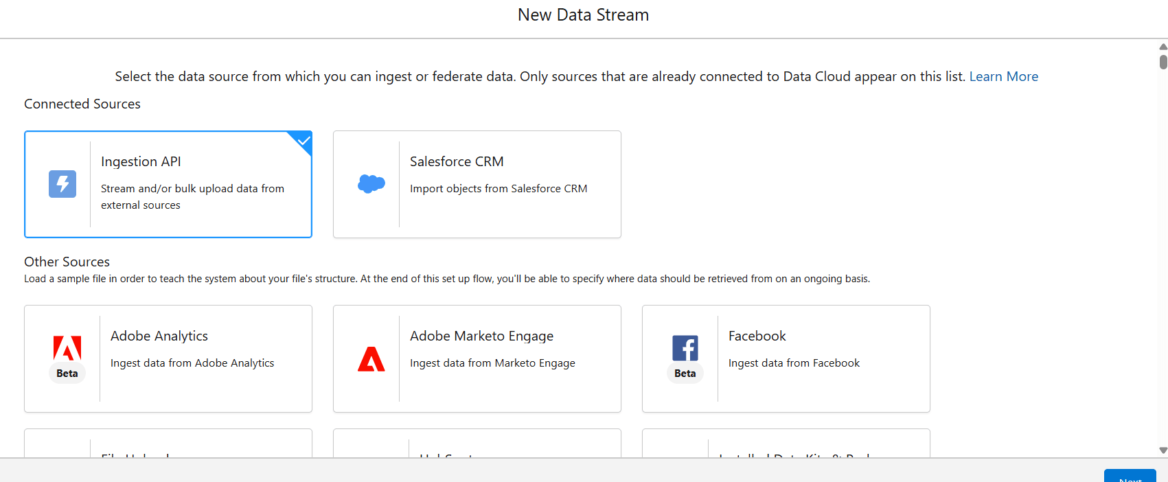 Select the Ingestion API connector