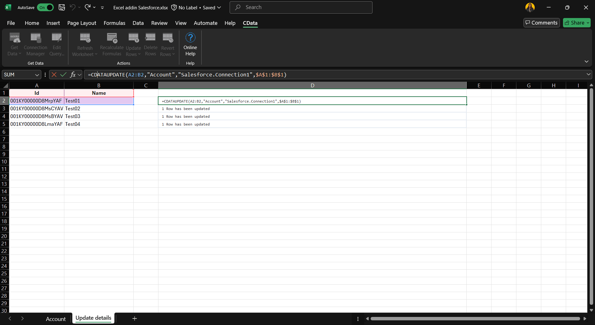 Formulas That Update When Adding Data How to Update Salesforce Records from Excel with CDATAUPDATE: Excel Add ...