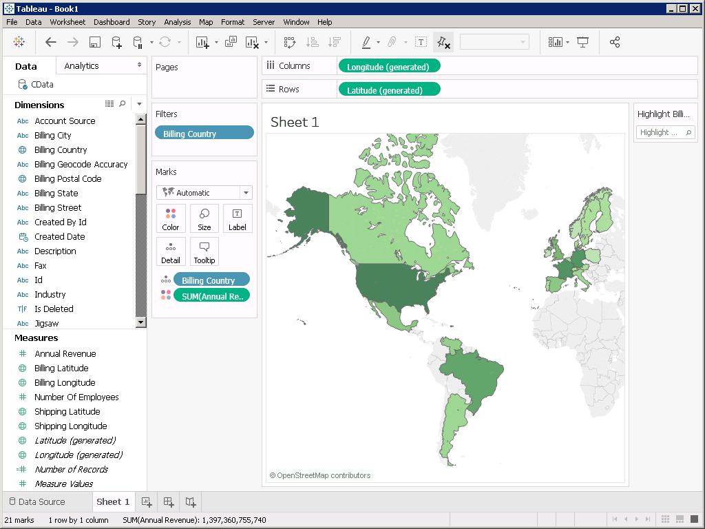 Salesforce Account Annual Revenue by Country