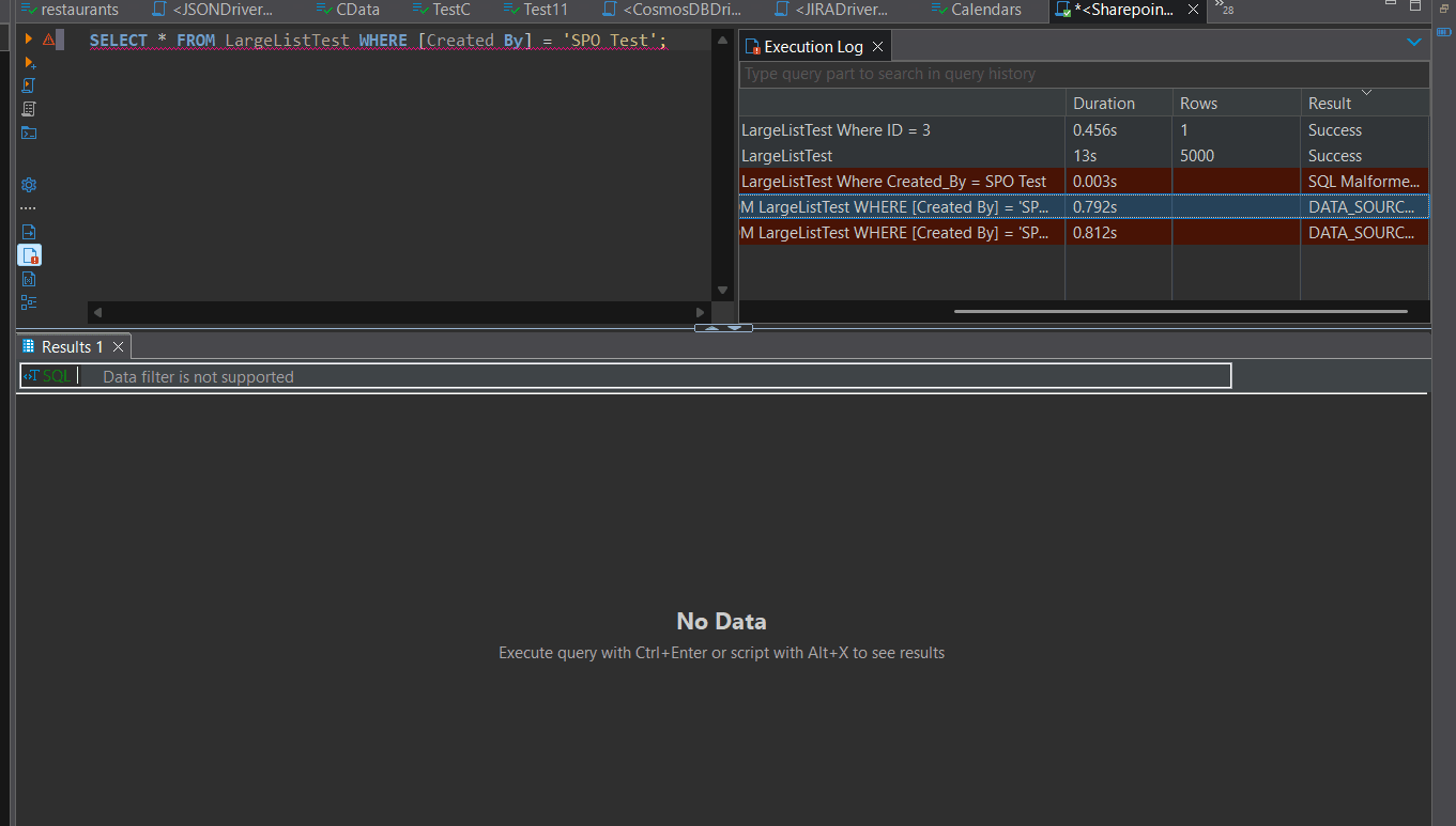 REST filter error Data filter not supported error in REST schema query