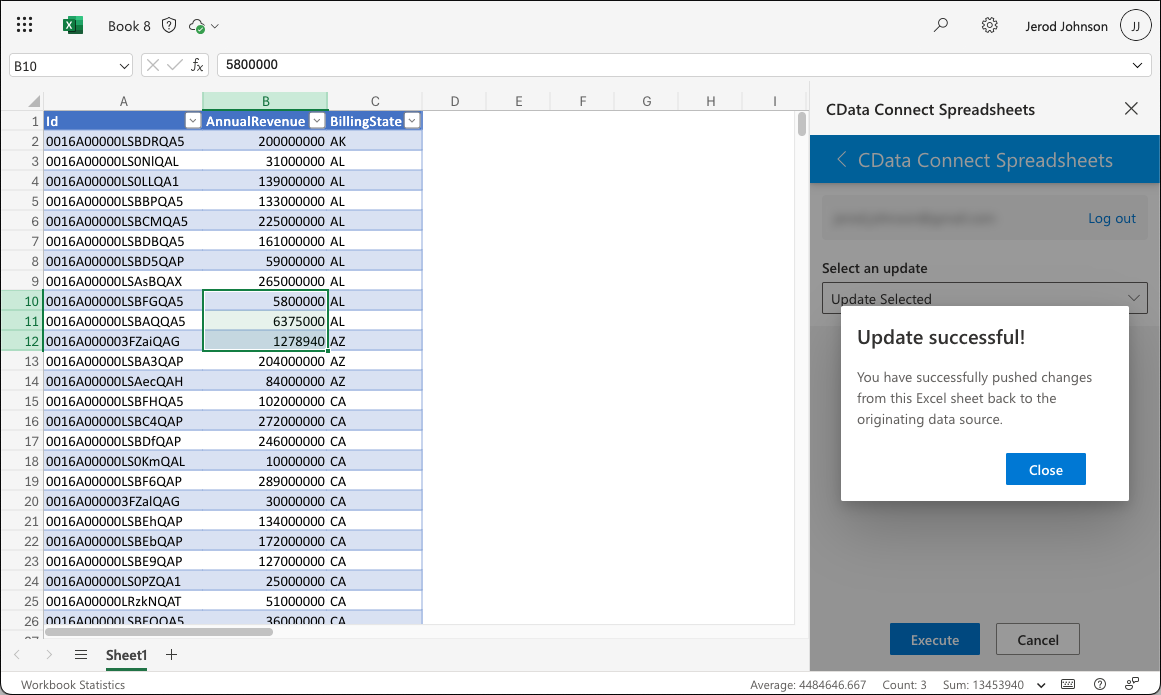 Update complete (Salesforce is shown).