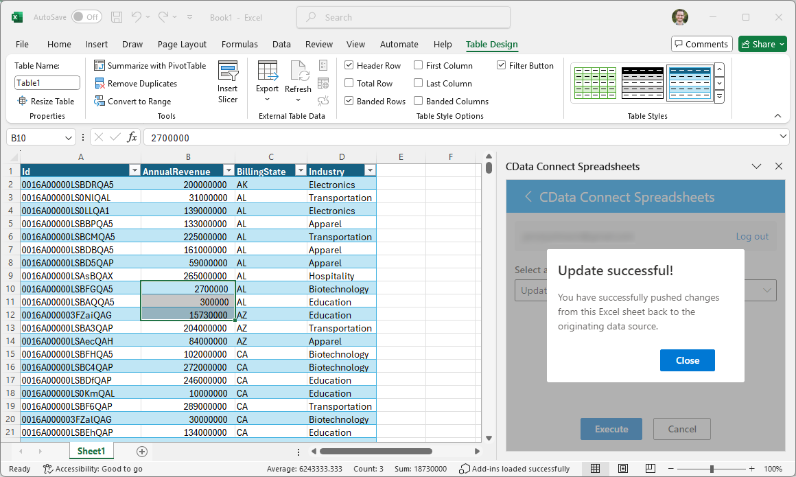 Update complete (Salesforce is shown).