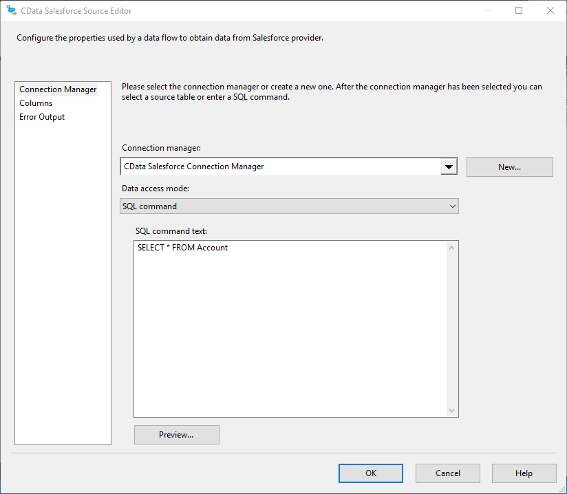 The SQL query to retrieve records.(Salesforce is shown.)
