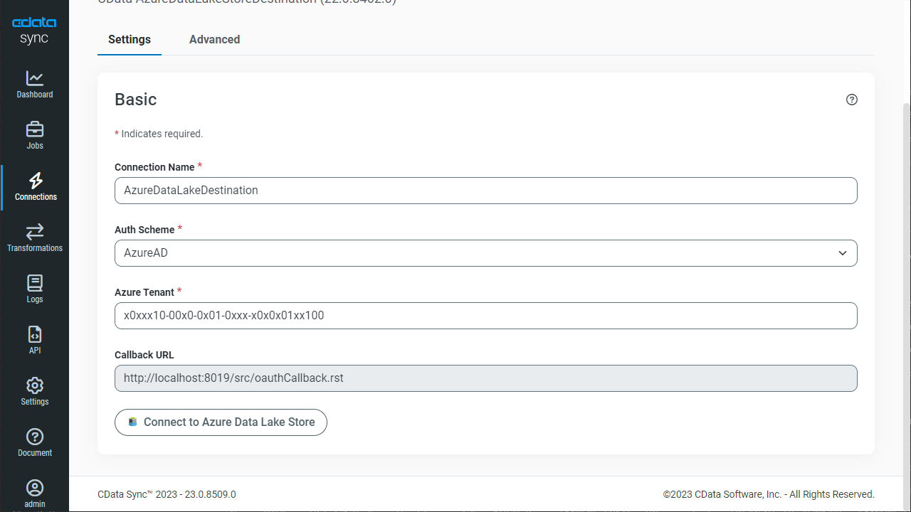 Configure a Destination connection (Generation 1 is shown).