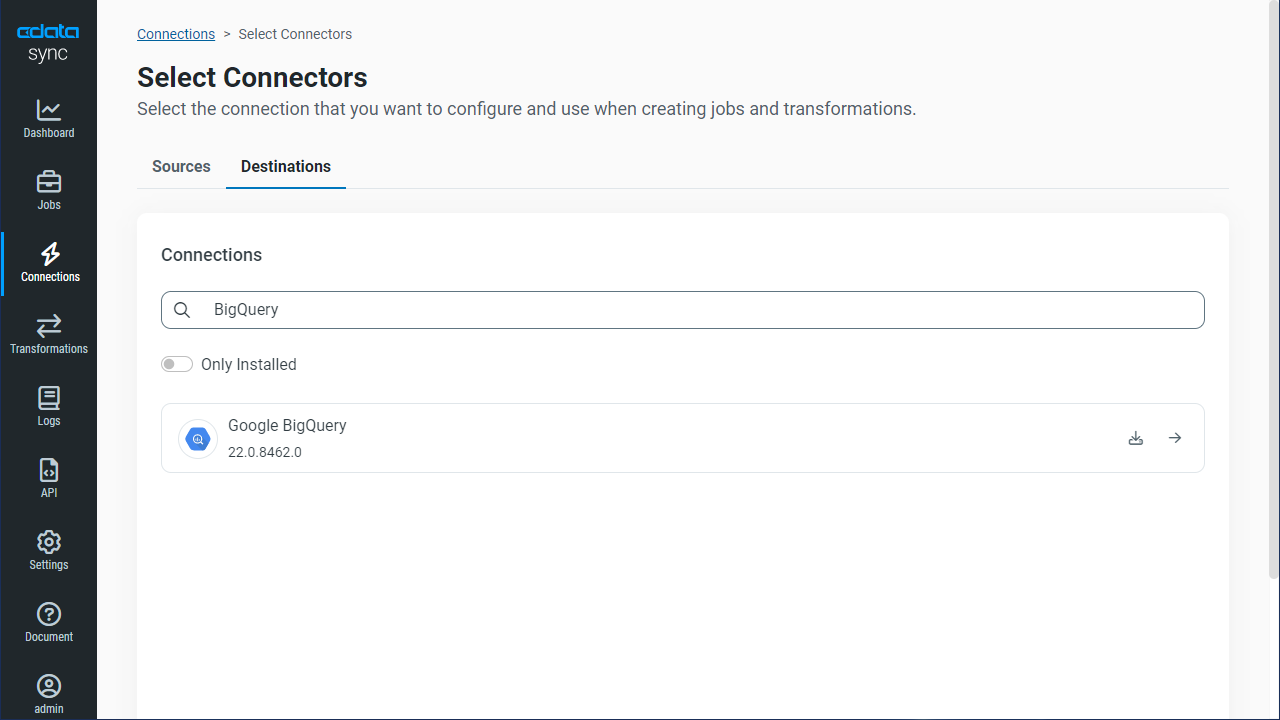 Google BigQuery を同期先に設定。