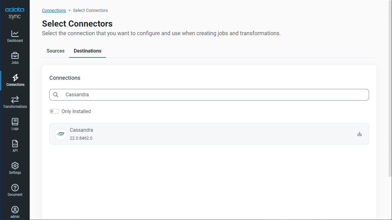 Apache Cassandra を同期先に設定。