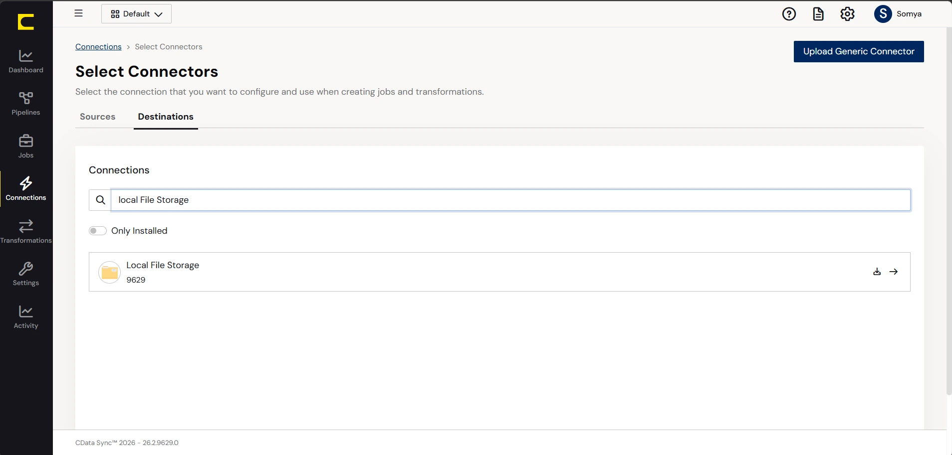 Configure a Destination connection to CSV.