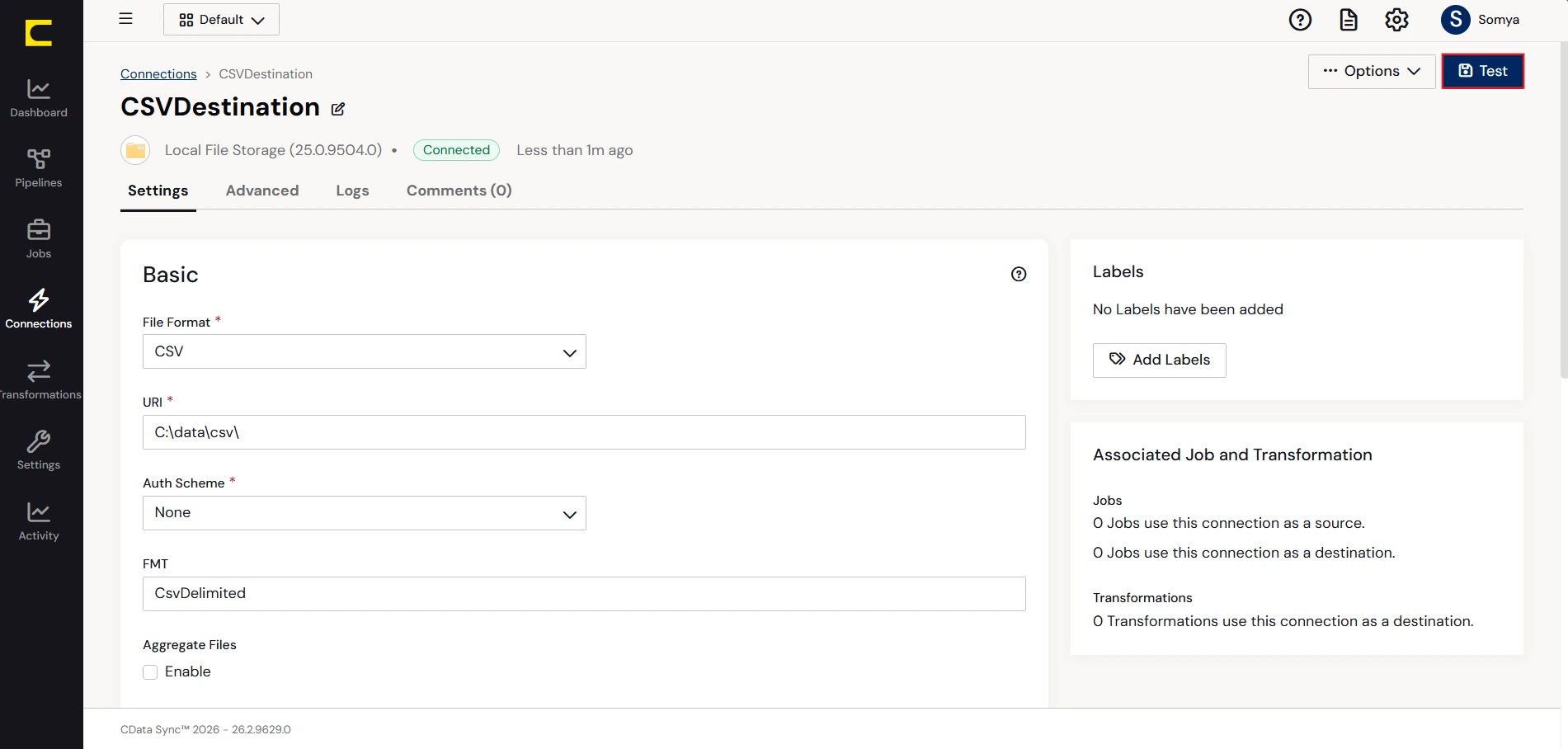 Configure a Destination connection.