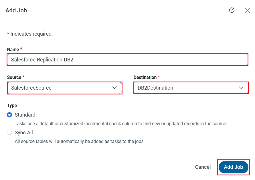 Select Source and Destination connections for the replication.