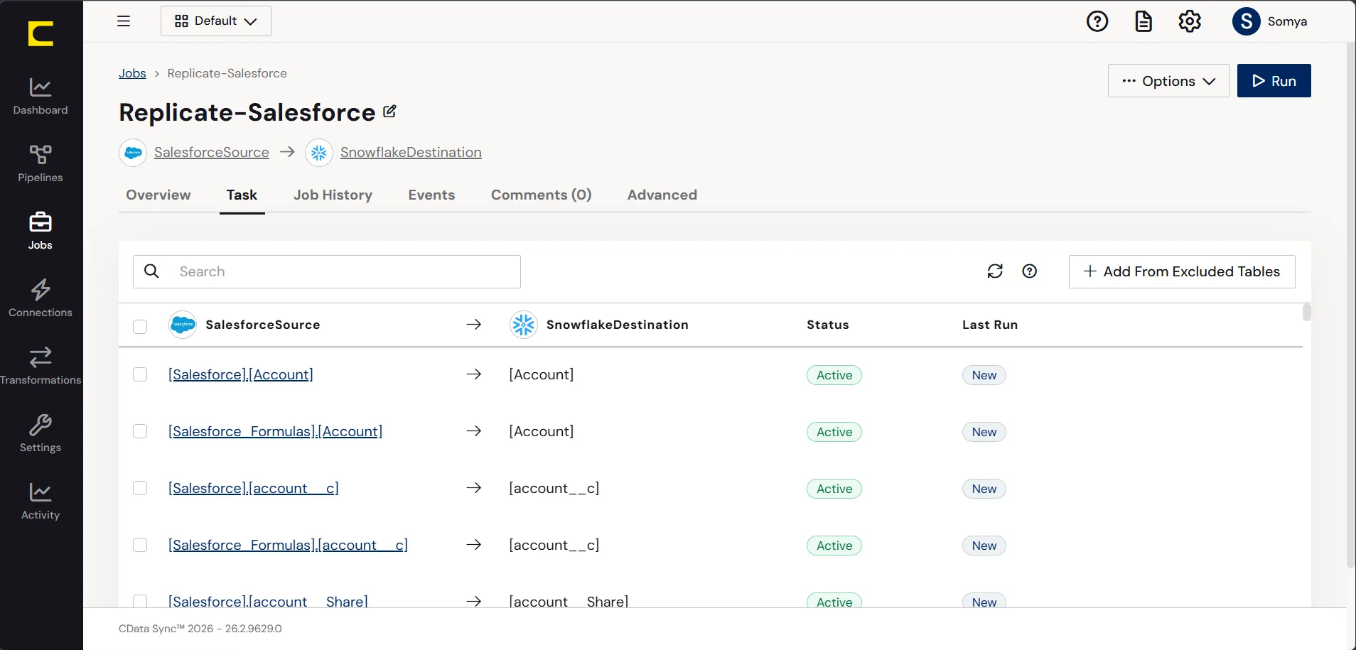 Select Source and Destination connections for the replication.