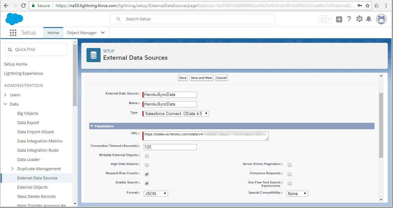 Configure the Salesforce External Data Source.