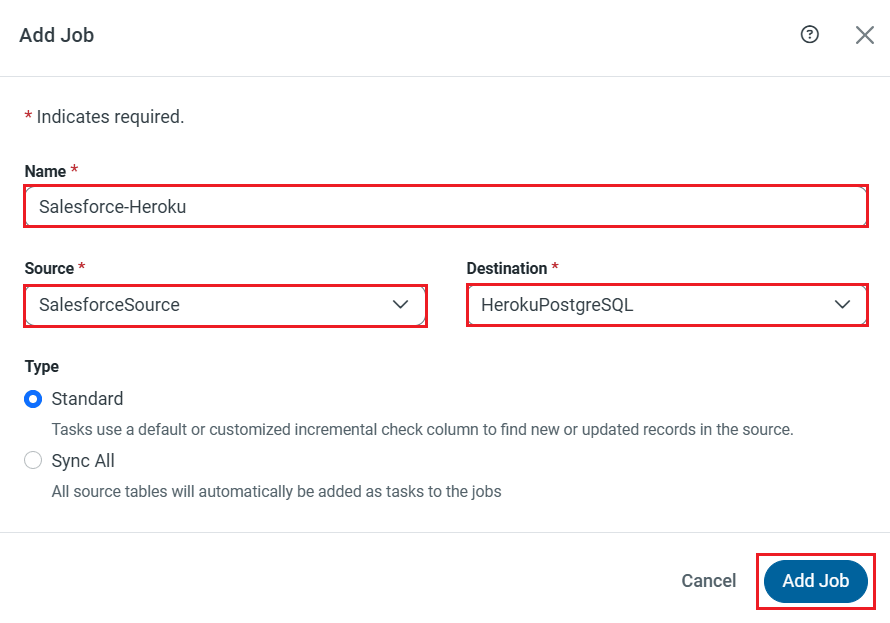 Select Source and Destination connections for the replication.