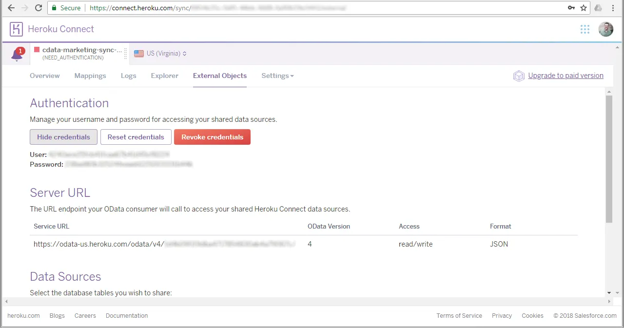 Configure the OData service in Heroku Connect.