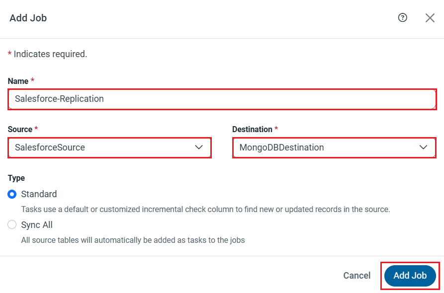 Select Source and Destination connections for the replication.
