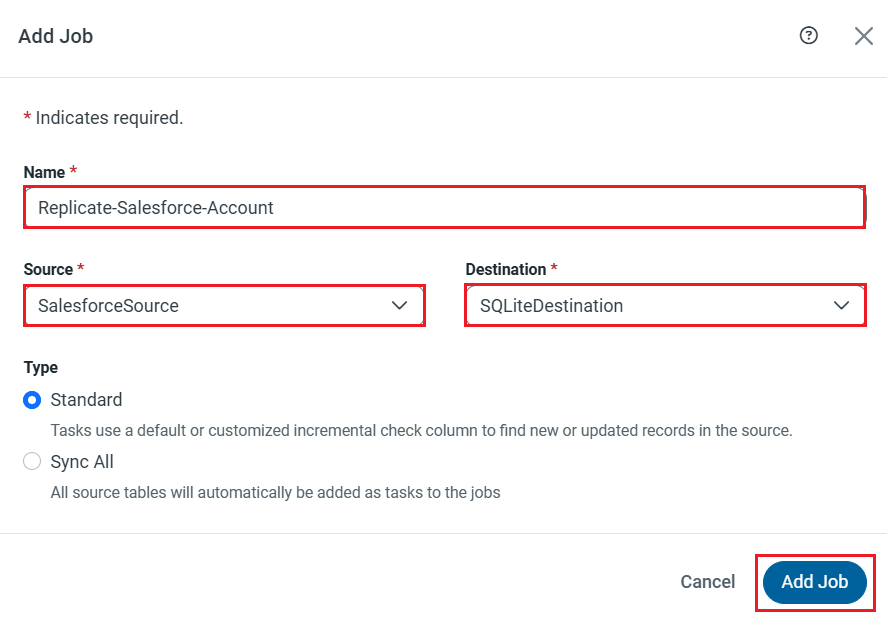 Select Source and Destination connections for the replication.