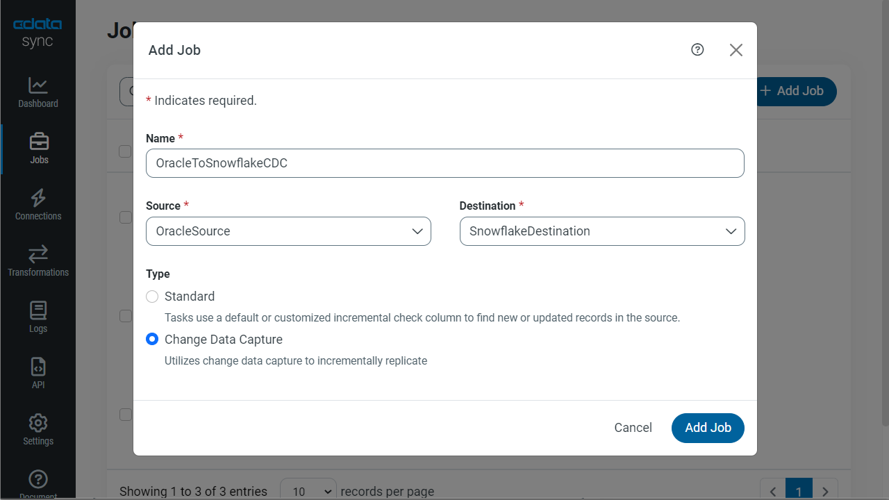 Creating job in Sync
