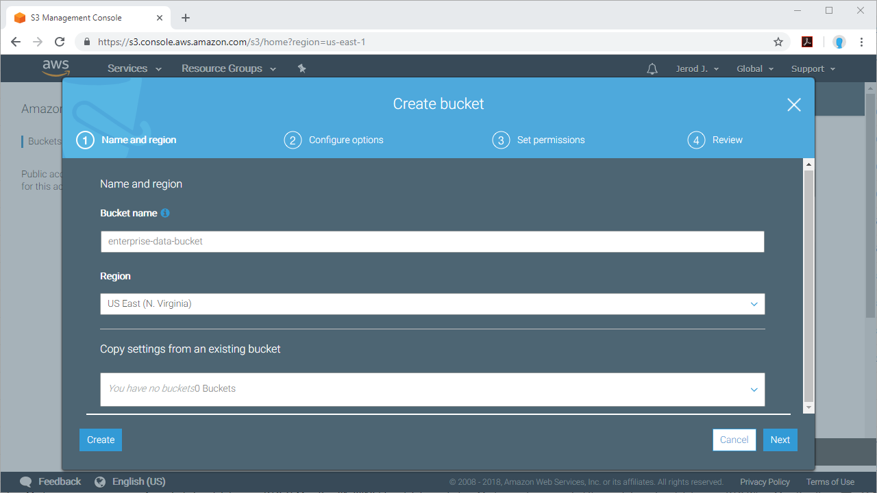 Create a New Bucket in Amazon S3