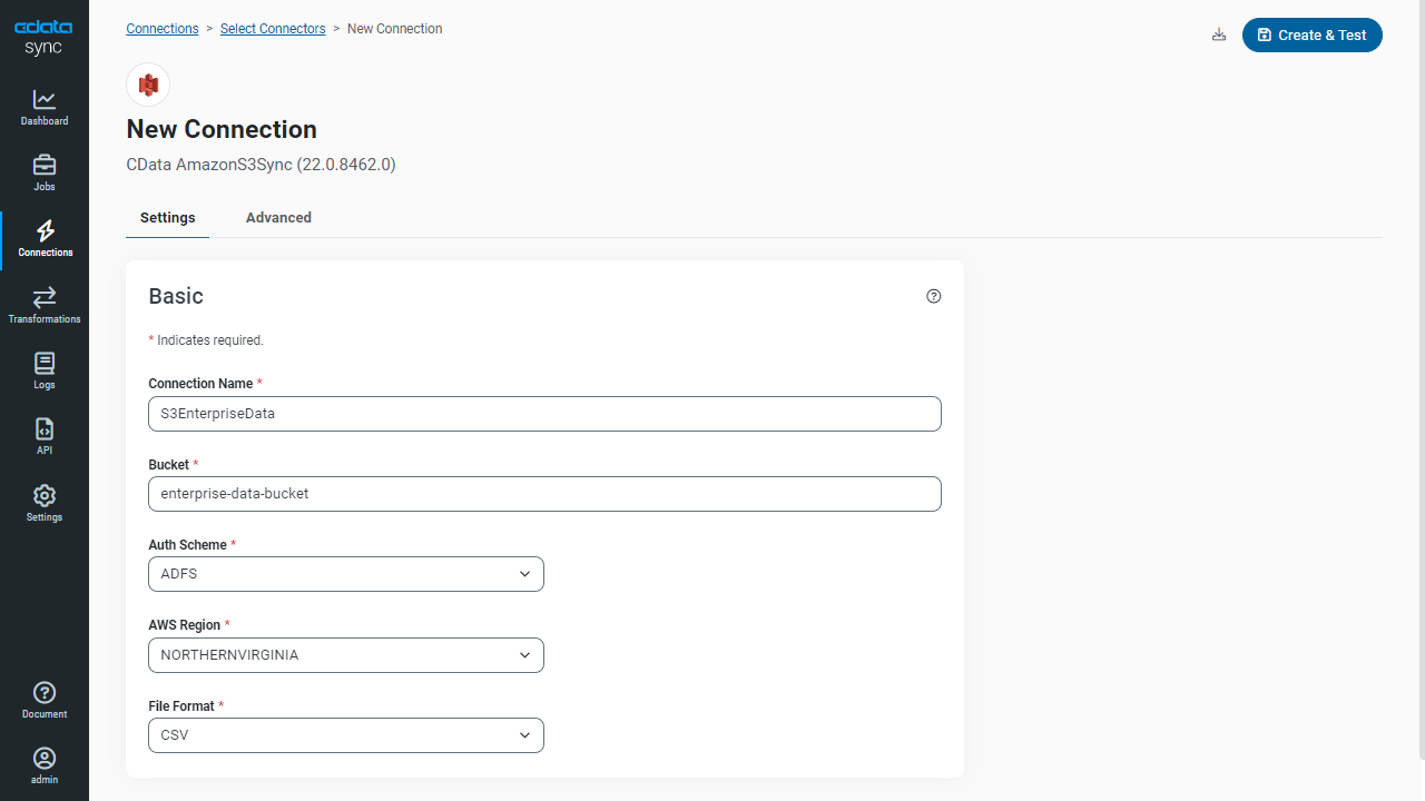 Connecting to an Amazon S3 Bucket in CData Sync