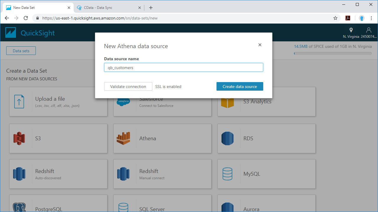 Creating a New Athena Data Set in QuickSight