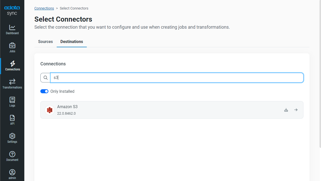  Amazon S3 をDestination に選択