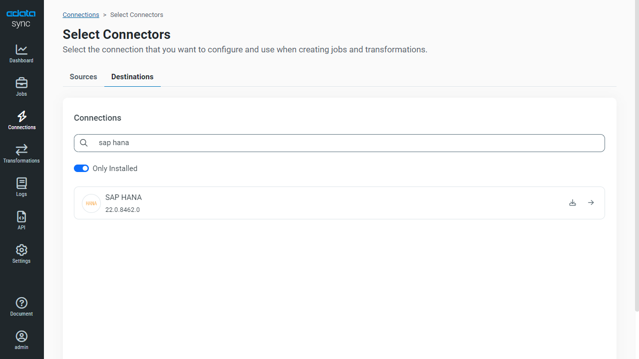 Configure a Destination connection to SAP HANA.