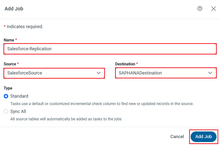 Select Source and Destination connections for the replication.
