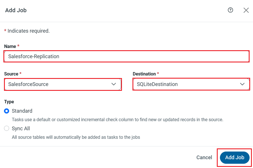 Select Source and Destination connections for the replication.