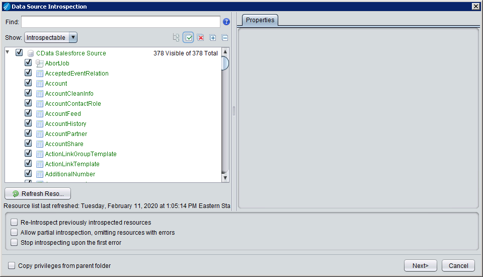 Introspecting the Data Source (Salesforce is shown.)