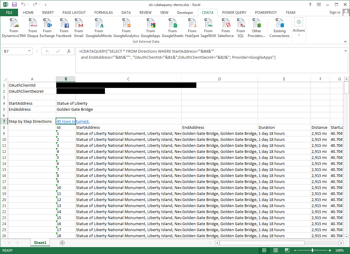The outputs of the formula. (Google Apps is shown.)
