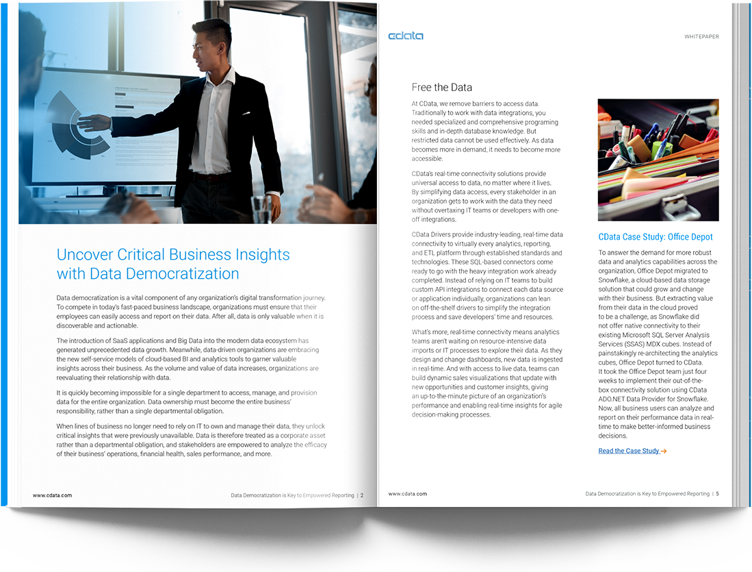 Data Democratization: The Key to Empowered Reporting & Analytics whitepaper mockup