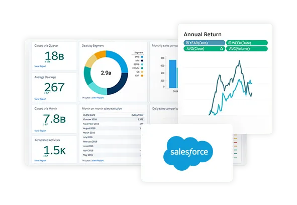 Salesforce Dashboard showing analytic data