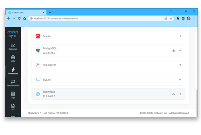 Screenshot showing connections to services selected as destination in CData Sync